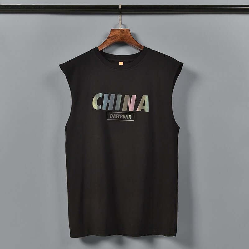 China Chinese print sleeveless T-shirt male 2020 new summer cotton casual sports shoulder vest sweatshirt