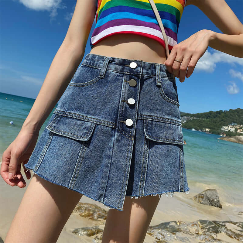 Denim shorts female 2021 spring and summer new pants skirt female Korean version of high waist breakers black skirt female manufacturers wholesale