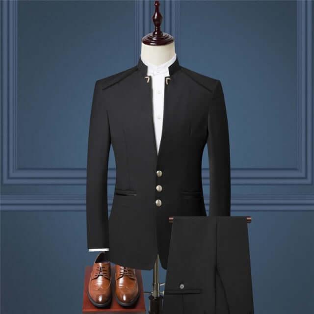 Stand Collar Men Blazer Pants Vest Business Men's Wedding Suit Jacket Coat Trousers Waistcoat High Quality Slim Vest Dress Set