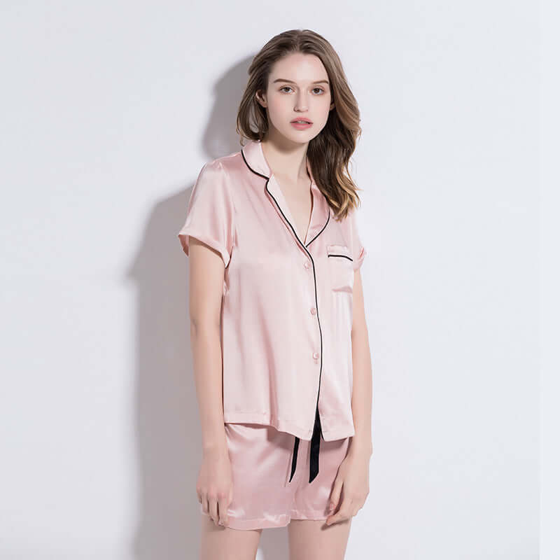 Summer silk pajamas female 19 Mmi two-piece short-sleeved shorts split loose silk silk home service suit