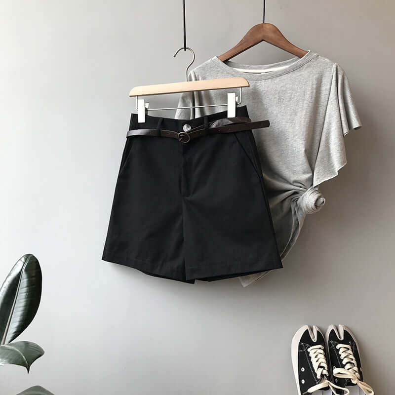 Shuang 2021 summer new high waist shorts female Korean version of the loose waist loose wide leg casual pants to send belt 8009