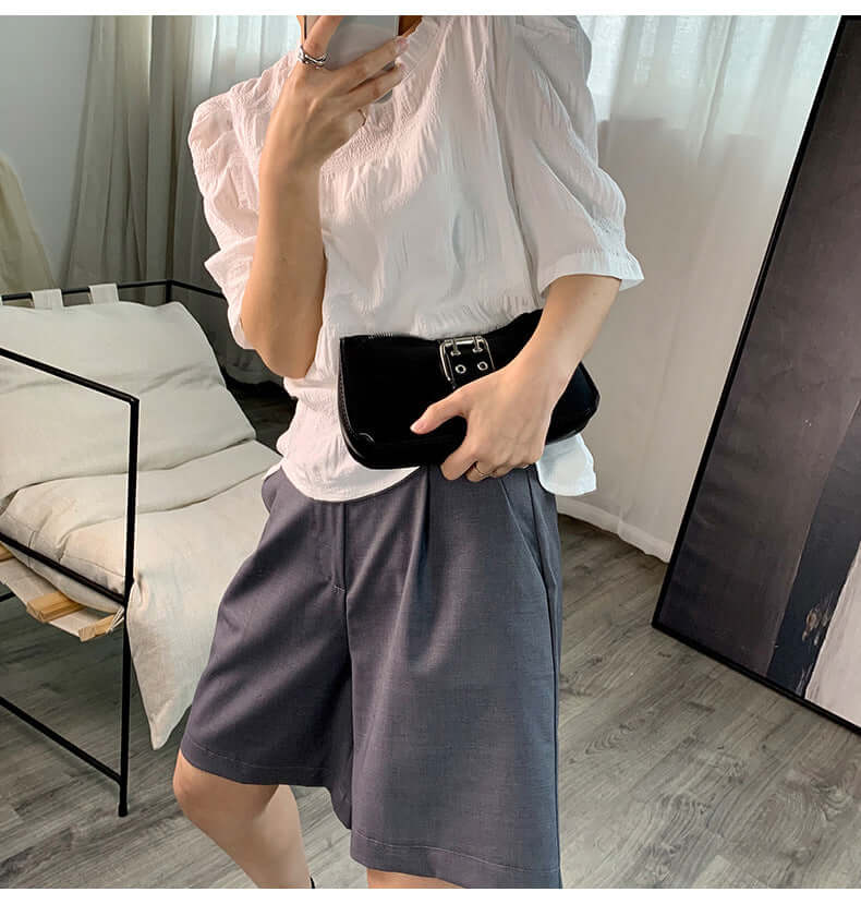 Small fragrant shorts female 2021 summer pants children loose casual suits pants high waist five pants wide leg pants 3212