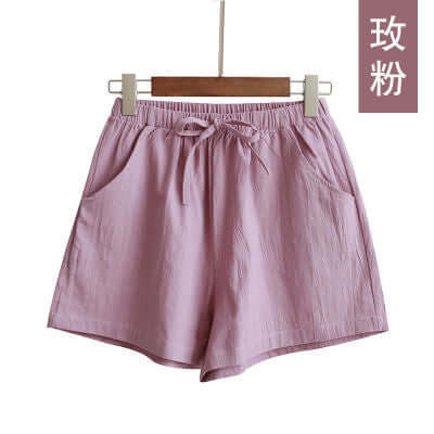 Cotton and linen shorts women's summer 2021 new loose sports casual high waist large size A-year linear wide leg port student