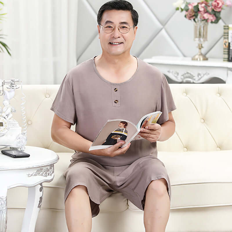 Middle-aged summer men's cotton silk set dad dress sponge short sleeve 60-70-80 years old grandfather old clothes