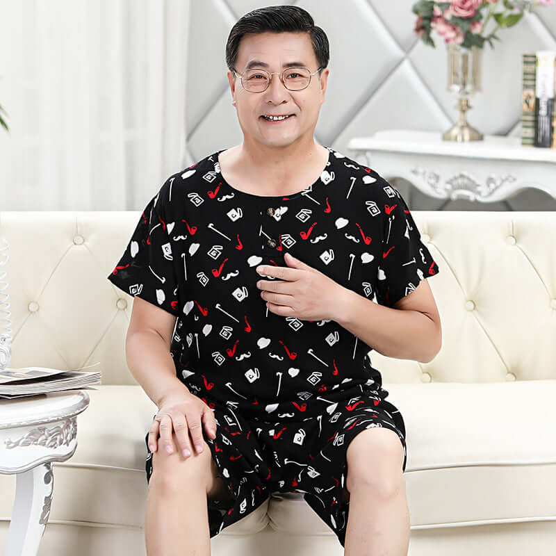 Middle-aged summer men's cotton silk set dad dress sponge short sleeve 60-70-80 years old grandfather old clothes