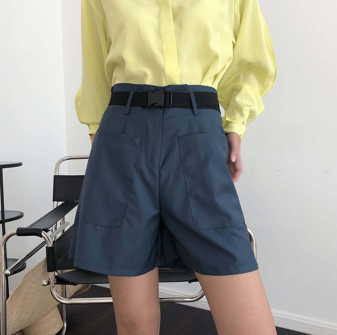 Long legs single product summer new hipster high waist straight shorts loose slime display high casual belt wide pants female