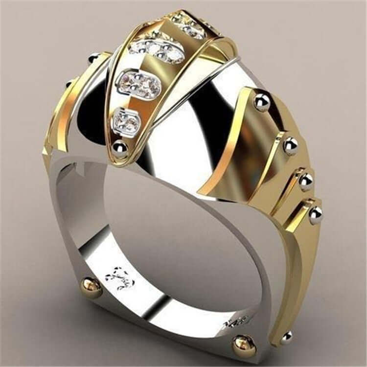 Chenrui cross-border hot jewelry gold two-color fish mouth Altman inlaid white diamond ring men and women pool factory direct sales