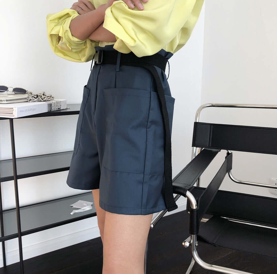 Long legs single product summer new hipster high waist straight shorts loose slime display high casual belt wide pants female