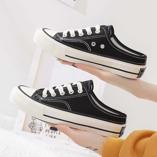 2021 summer new half-drag couple canvas shoes 1970s student casual shoes men Korean version of a foot lazy shoes