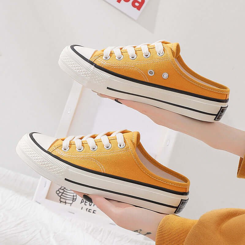 2021 summer new half-drag couple canvas shoes 1970s student casual shoes men Korean version of a foot lazy shoes