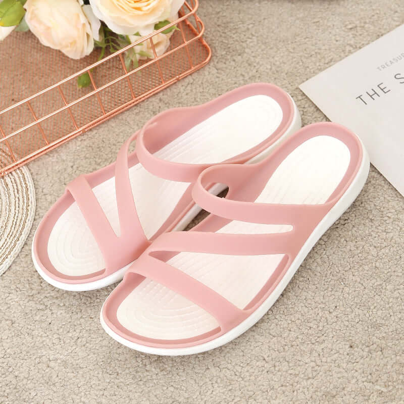 Summer cross-border new flat bottom cold slippers seaside beach shoes Korean version flat casual women's slippers