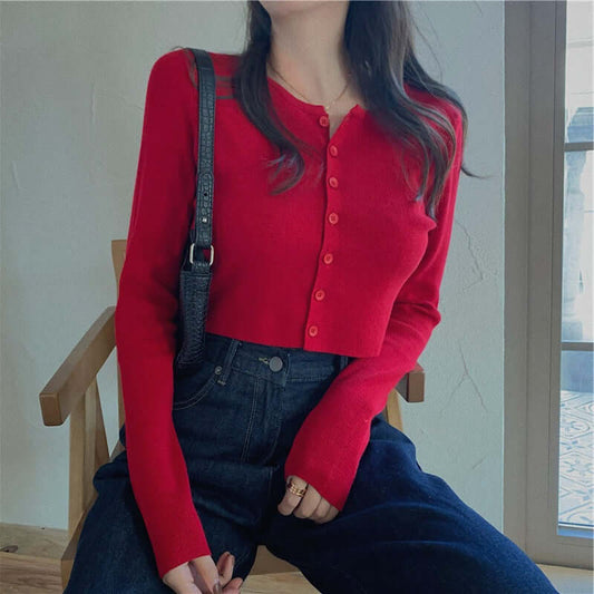 Women's Popular Trending Half Shirt - Long Sleeve Button Up