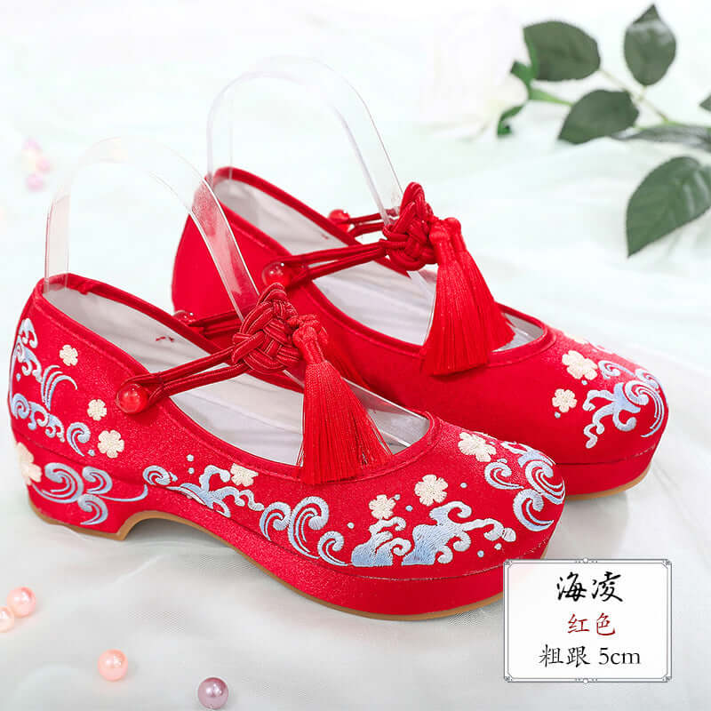 Hai Ling spring and summer antique embroidery shoes women's Suhan elements new with costume original Chinese suit shoes high heel shoes