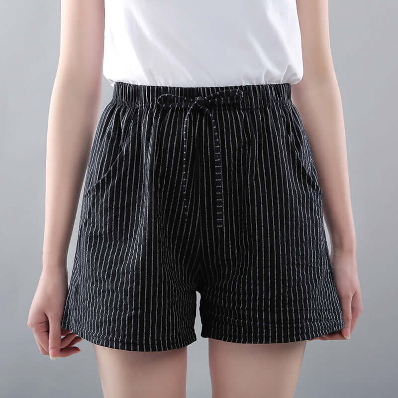 Pure cotton shorts women's new loose large size 5 points casual thigh summer striped three-point women's pants pocket 2021