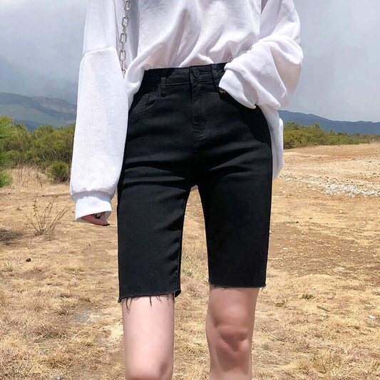 Cowboy 5 five pants women 2021 summer new high waist shorts tight stretch net red riding pants thin pants