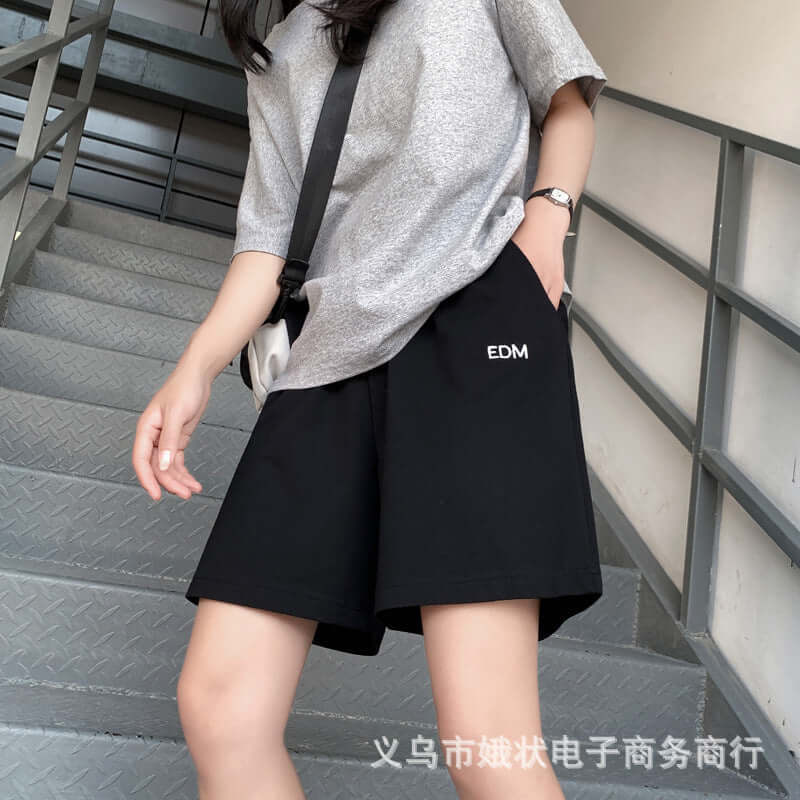 Pure cotton sweater five points sports shorts female summer thin section loose casual straight Hong Kong flavor inside the pants high waist