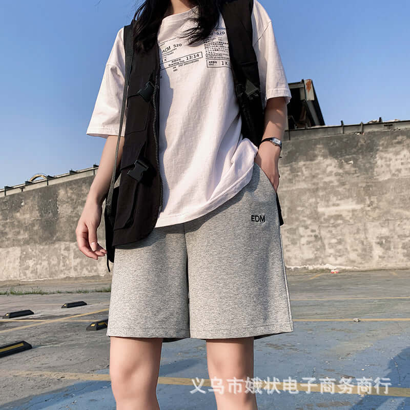 Pure cotton sweater five points sports shorts female summer thin section loose casual straight Hong Kong flavor inside the pants high waist