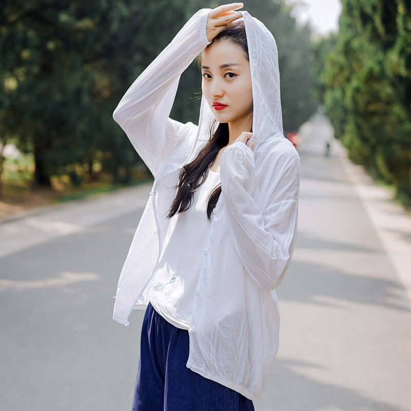 Temperament women's summer skirt female thin section sunscreen shirt female loose hooded solid color sunscreen clothes air shirt