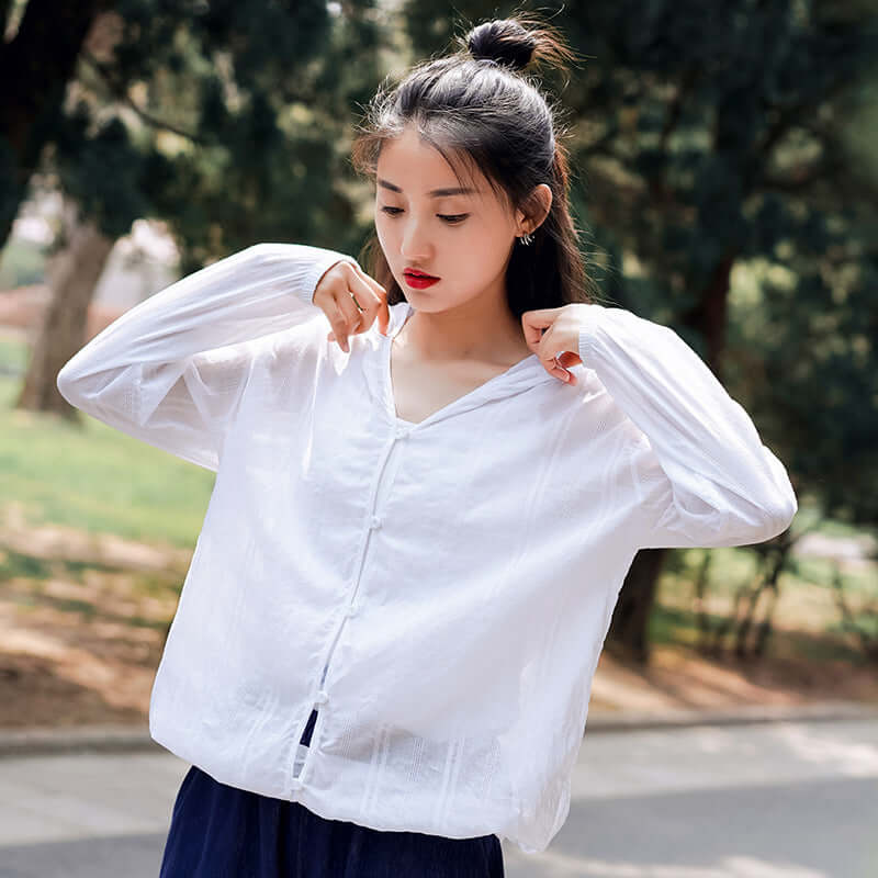 Temperament women's summer skirt female thin section sunscreen shirt female loose hooded solid color sunscreen clothes air shirt