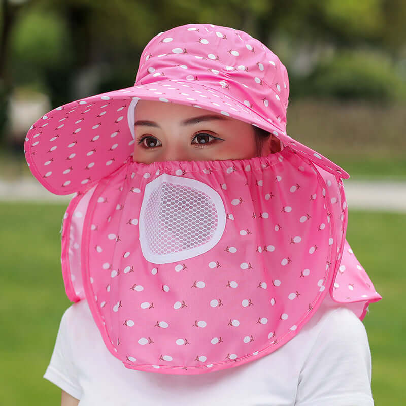 Square cherry printing tea cap sun hat sunscreen hood summer hat female dry farm live outdoor labor