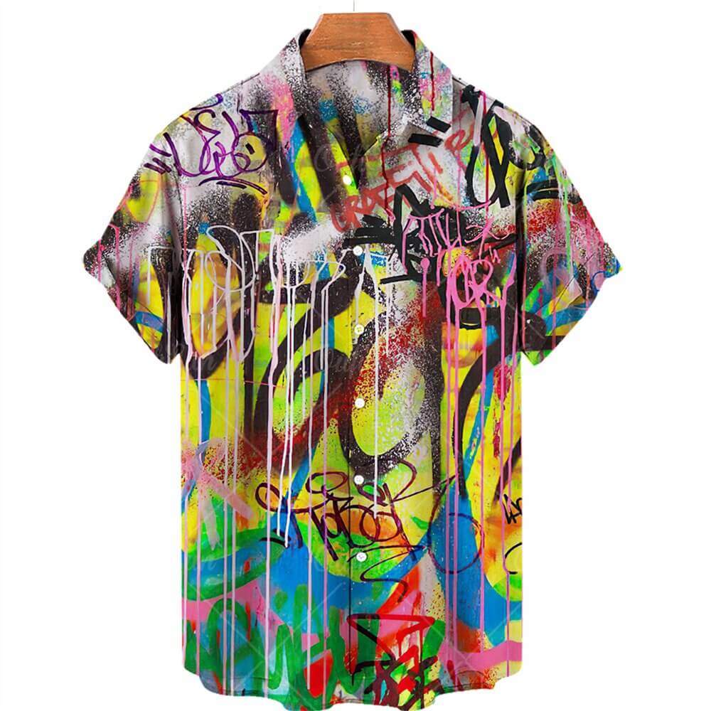 2022 3d Graffiti Oil Painting Printed Shirt Men Fashion Streetwear Hawaiian Shirt Men Beach Casual Lapel Plus Size 2022