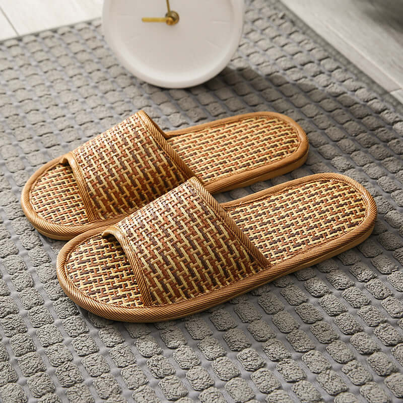 Summer couple slippers home men and women wooden floor interior silent woven sandals landscaping sandals