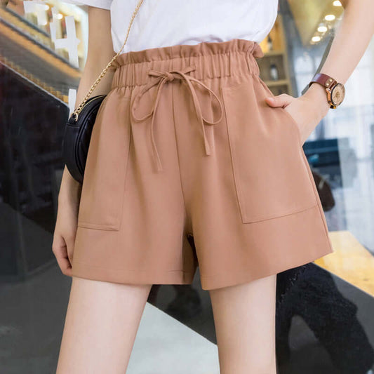 High waist shorts female summer wide shorts three pants loose pants hot pants wear Korean version of thin large size new