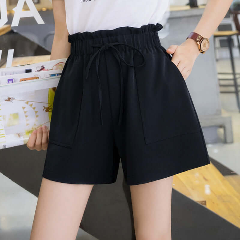 High waist shorts female summer wide shorts three pants loose pants hot pants wear Korean version of thin large size new