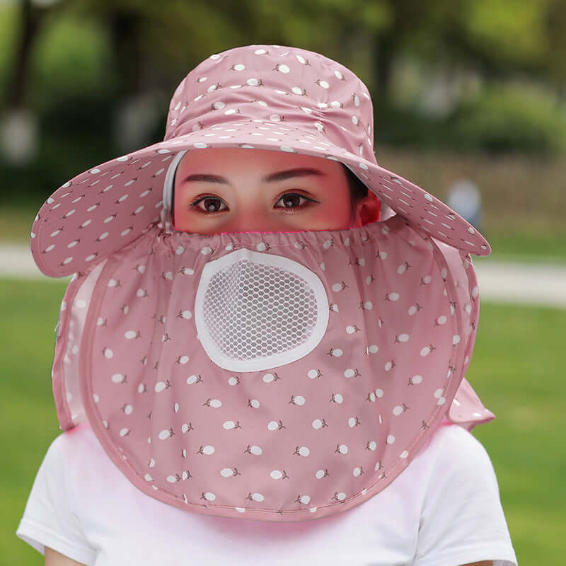 Square cherry printing tea cap sun hat sunscreen hood summer hat female dry farm live outdoor labor