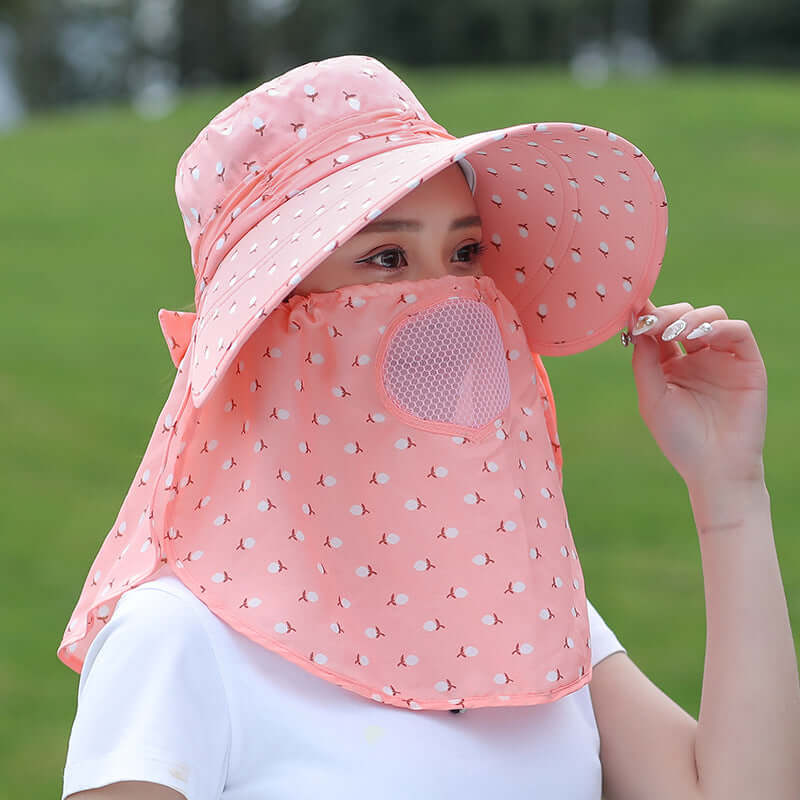 Square cherry printing tea cap sun hat sunscreen hood summer hat female dry farm live outdoor labor