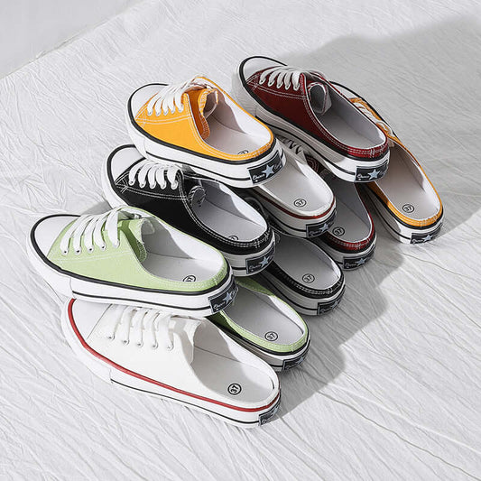 Shoes female summer 2021 canvas shoes female Korean version of casual semi-mop shoes lazy shoes INS tide shoes spring