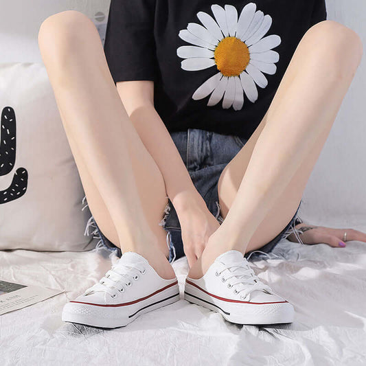 Shoes female summer 2021 canvas shoes female Korean version of casual semi-mop shoes lazy shoes INS tide shoes spring