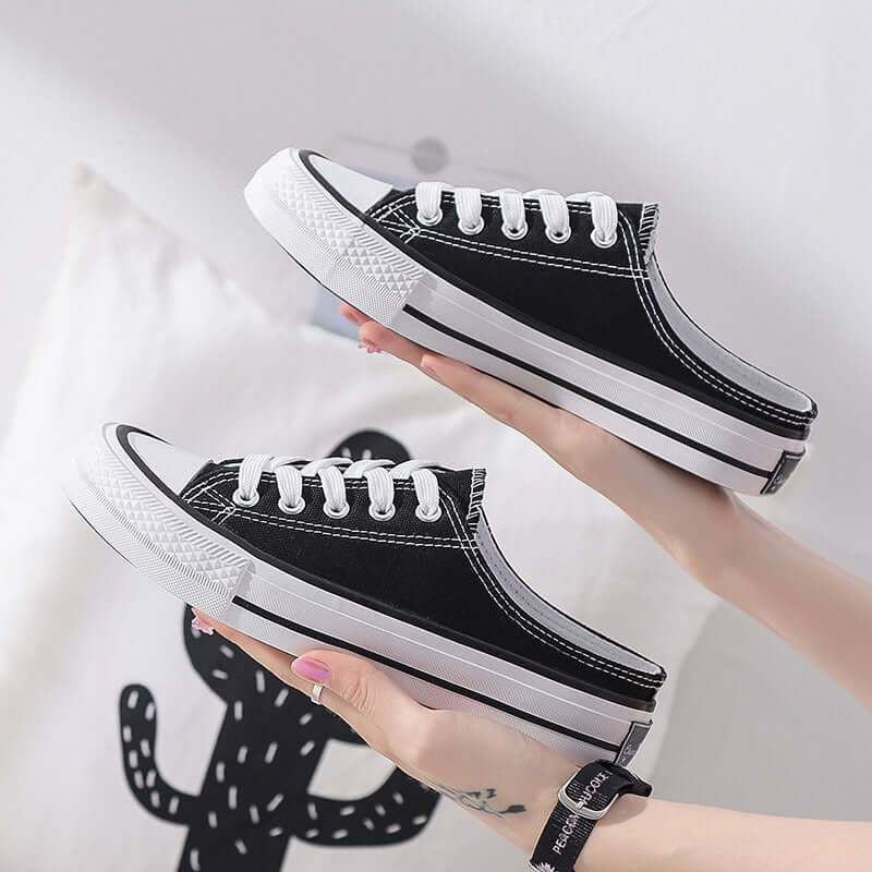 Shoes female summer 2021 canvas shoes female Korean version of casual semi-mop shoes lazy shoes INS tide shoes spring