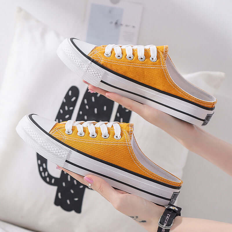 Shoes female summer 2021 canvas shoes female Korean version of casual semi-mop shoes lazy shoes INS tide shoes spring