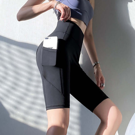 Hip lifting sporty fitness pants elastic high waist thin, five-point breathable, quick-drying