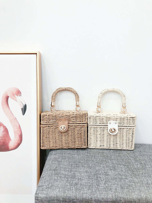 2022 new frame paper rope small square bag women's summer straw woven bag paper rope woven bag beach bag