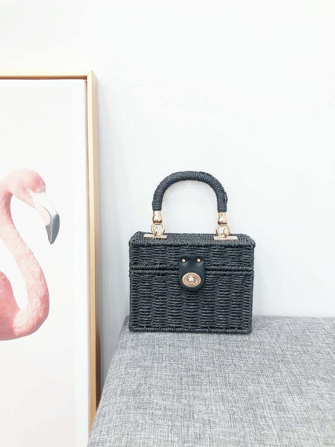 2022 new frame paper rope small square bag women's summer straw woven bag paper rope woven bag beach bag