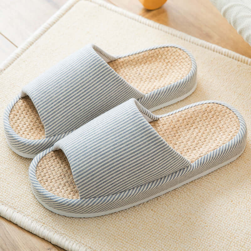 Explosion models summer Japanese linen slippers women's thick end couple home indoor non-slip four seasons sandals and slippers factory direct sales