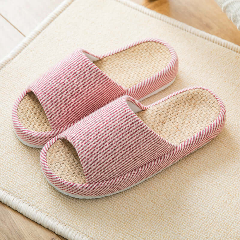 Explosion models summer Japanese linen slippers women's thick end couple home indoor non-slip four seasons sandals and slippers factory direct sales