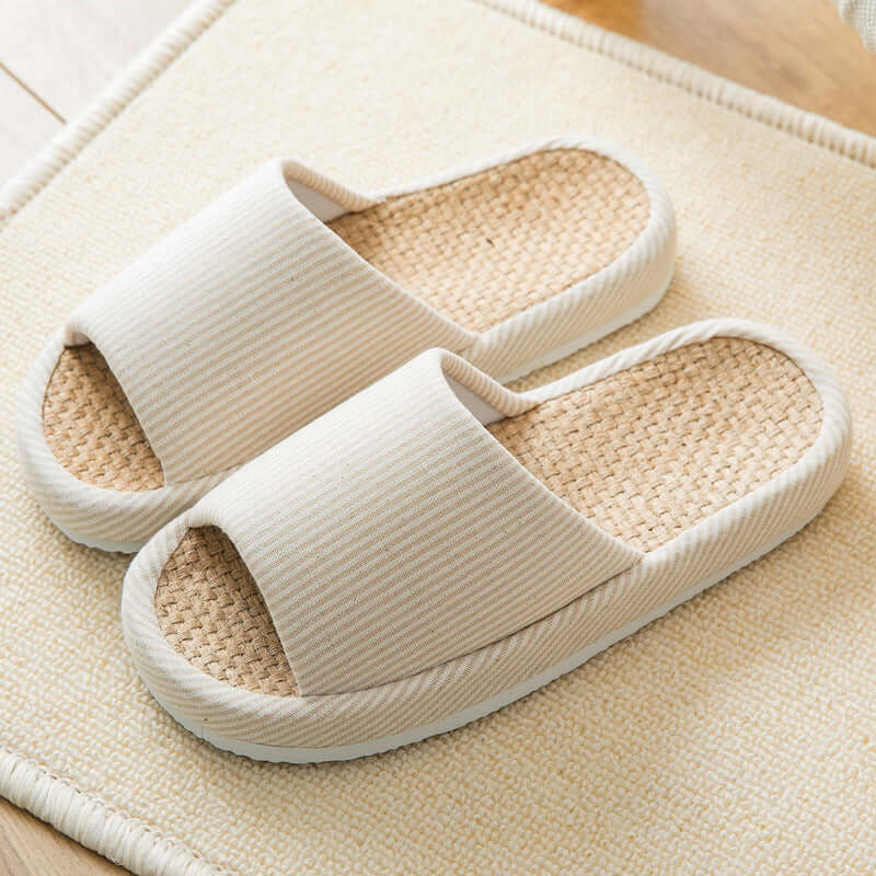 Explosion models summer Japanese linen slippers women's thick end couple home indoor non-slip four seasons sandals and slippers factory direct sales