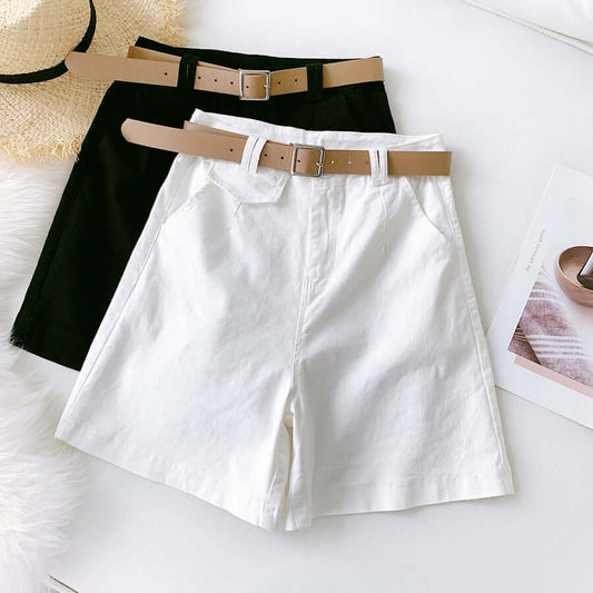 Pants shorts female British temperament knights straight pants 2021 summer elastic cotton five pants casual wide leg pants