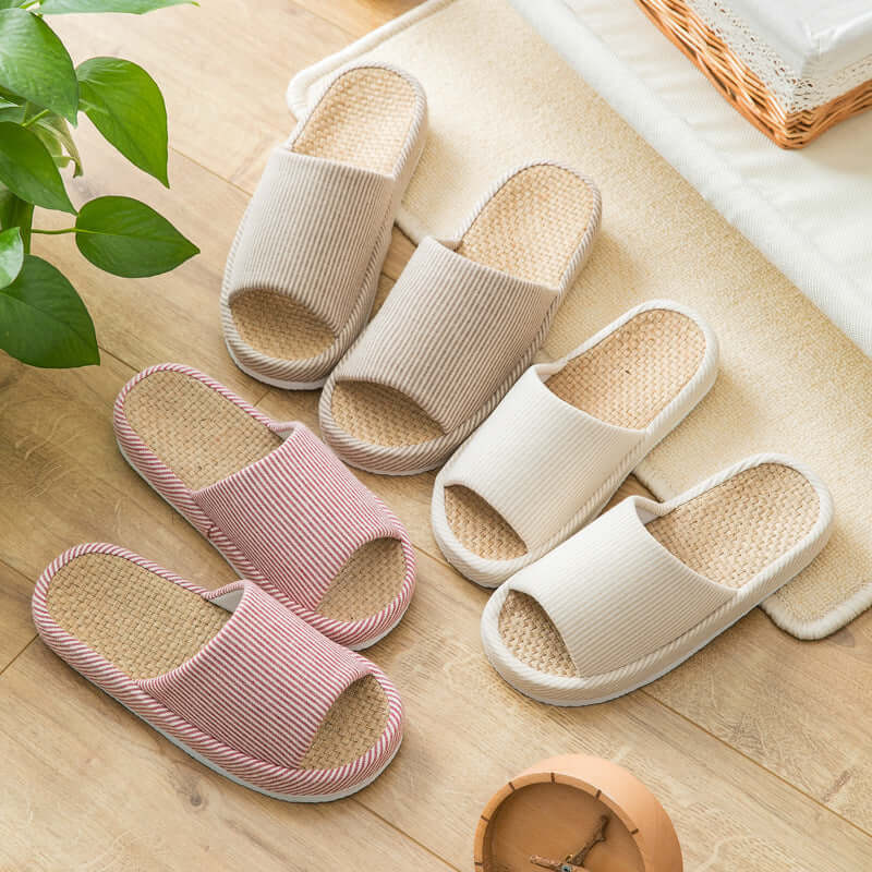 Explosion models summer Japanese linen slippers women's thick end couple home indoor non-slip four seasons sandals and slippers factory direct sales