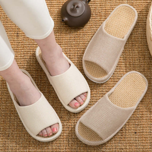 Explosion models summer Japanese linen slippers women's thick end couple home indoor non-slip four seasons sandals and slippers factory direct sales