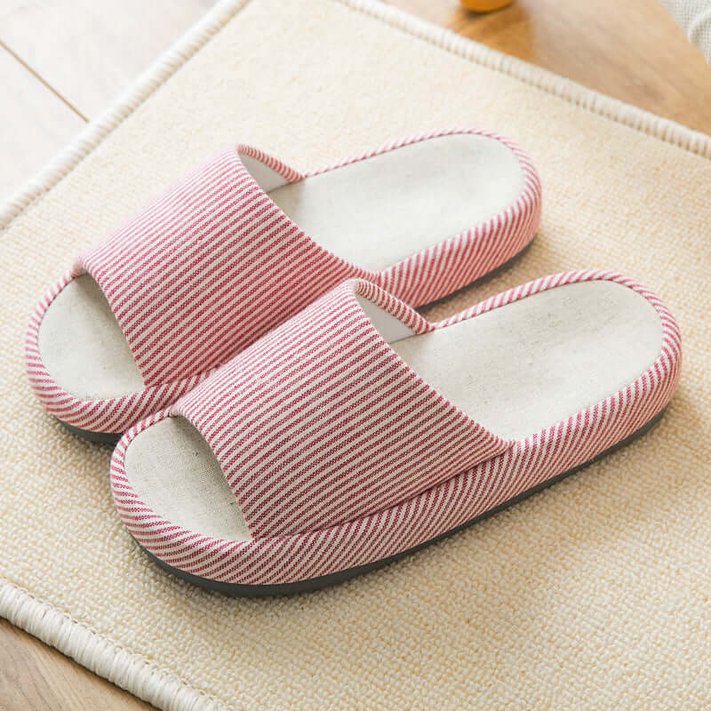 Explosion models summer Japanese linen slippers women's thick end couple home indoor non-slip four seasons sandals and slippers factory direct sales