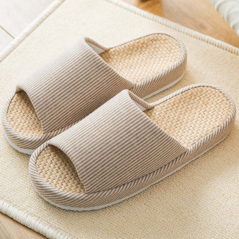 Explosion models summer Japanese linen slippers women's thick end couple home indoor non-slip four seasons sandals and slippers factory direct sales