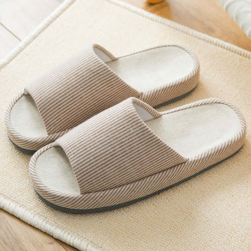 Explosion models summer Japanese linen slippers women's thick end couple home indoor non-slip four seasons sandals and slippers factory direct sales