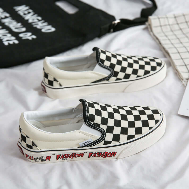 Vasibaen Wansza 2021 new Korean version of Ulzzang chessboard red letters canvas shoes