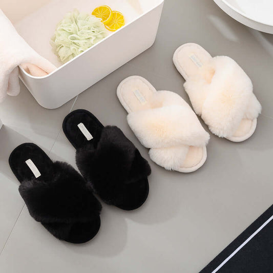 New PVC material winter slippers plush crossband floor cotton slippers indoor home warm hair slip shoes