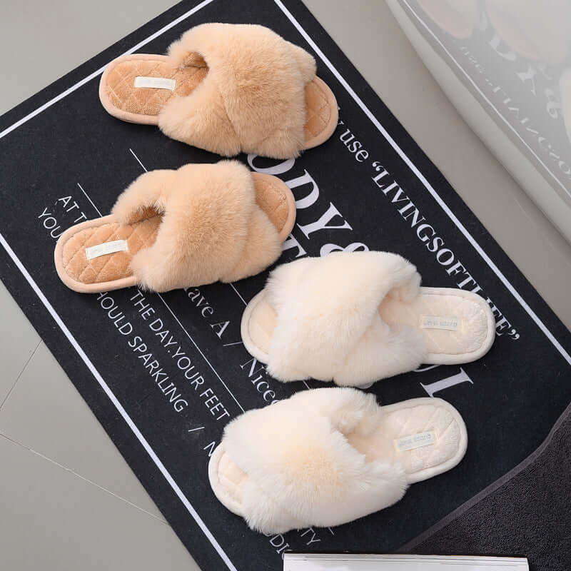 New PVC material winter slippers plush crossband floor cotton slippers indoor home warm hair slip shoes