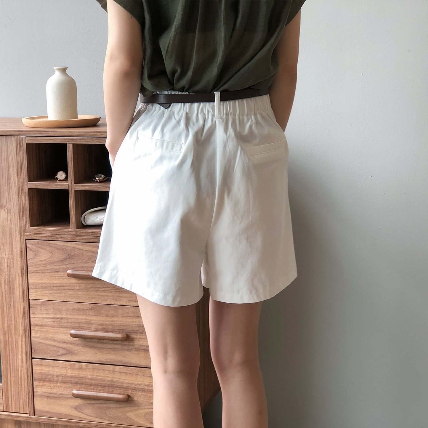 Shuang 2021 summer new high waist shorts female Korean version of the loose waist loose wide leg casual pants to send belt 8009